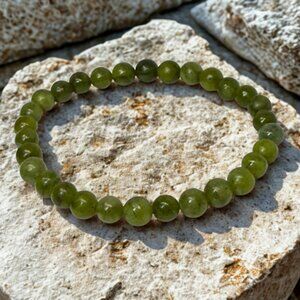 Green Jade Stone Beaded Stretchy Bracelet - 6mm Crystal Jewelry